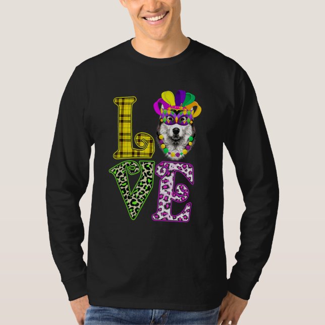 Funny Love Mardi Gras Siberian Husky Dog Dad Dog M T-Shirt (Front)