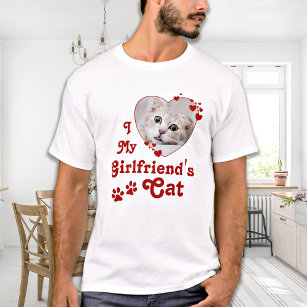 Funny Love My Girlfriend's Cat Custom Heart Photo T-Shirt