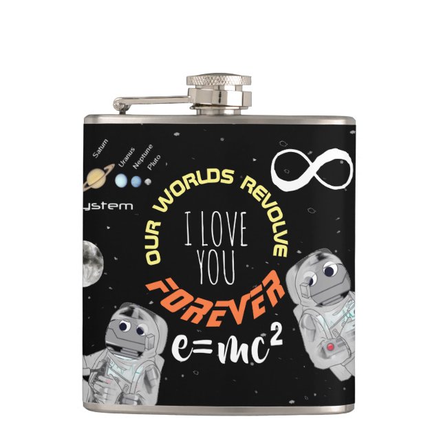 Funny Love Outer Space Math Science Geek Astronaut Hip Flask (Front)