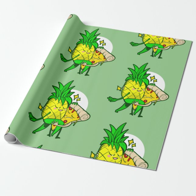funny love pineapple pizza kawaii wrapping paper (Unrolled)