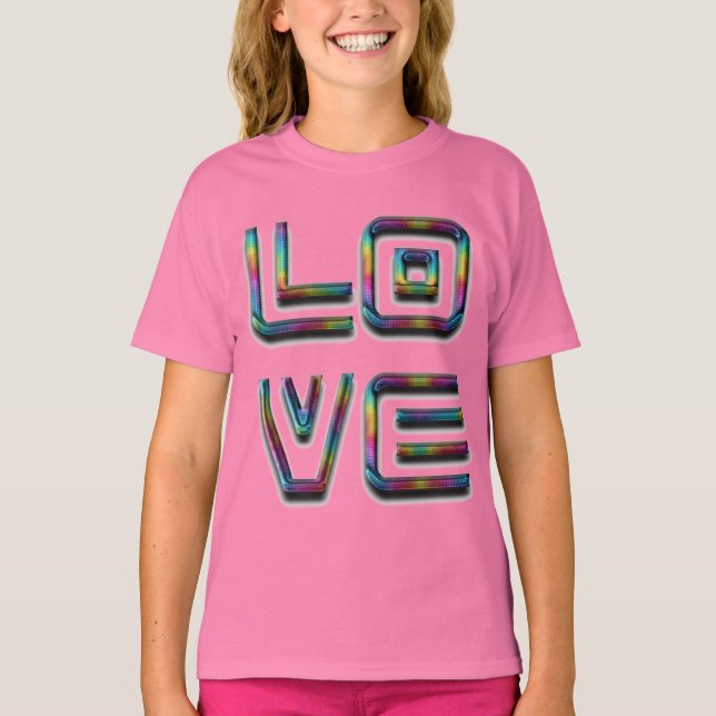 Funny Love Rainbow Typography Text Only T-Shirt (Front)