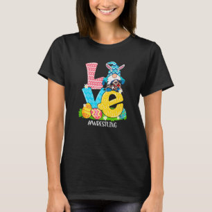 Funny Love Wrestling Easter Gnome Egg Hunting Bask T-Shirt