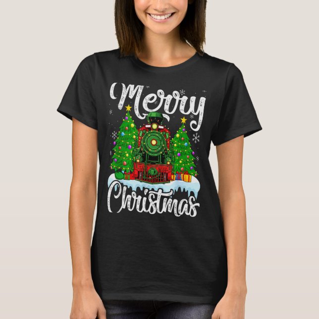 Funny Lover Xmas Lighting Santa Train Christmas  T-Shirt (Front)
