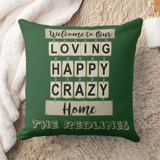 Funny  Loving Happy Crazy Home Green Cushion (Blanket)