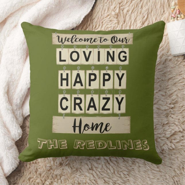 Funny  Loving Happy Crazy Home Green Cushion (Blanket)