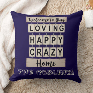 Funny Loving Happy Crazy Home Purple Cushion