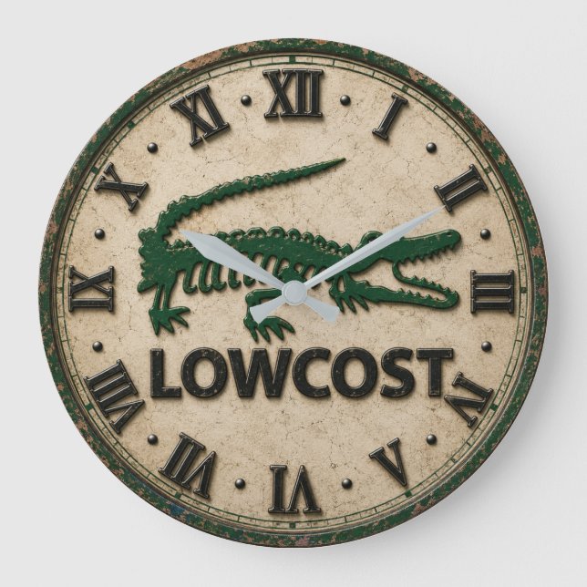 Funny Lowcost Alligator  Rustic Crocodile Farmhous Large Clock (Front)