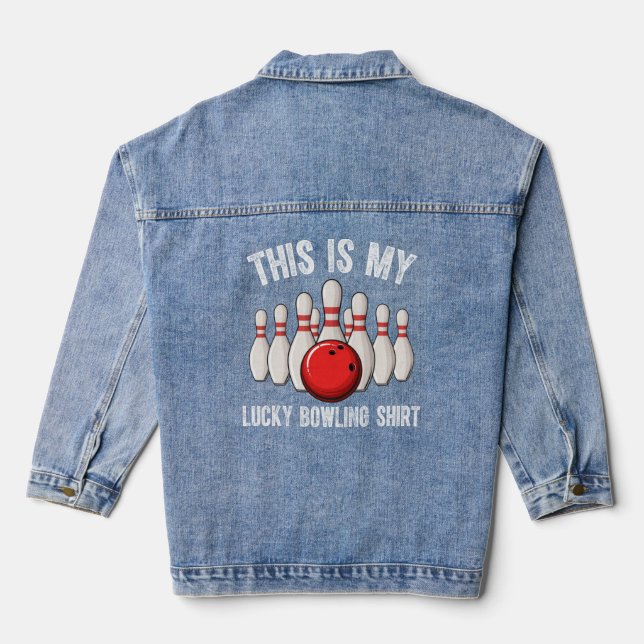 Funny LUCKY BOWLING  Team Vintage Retro Denim Jacket (Back)