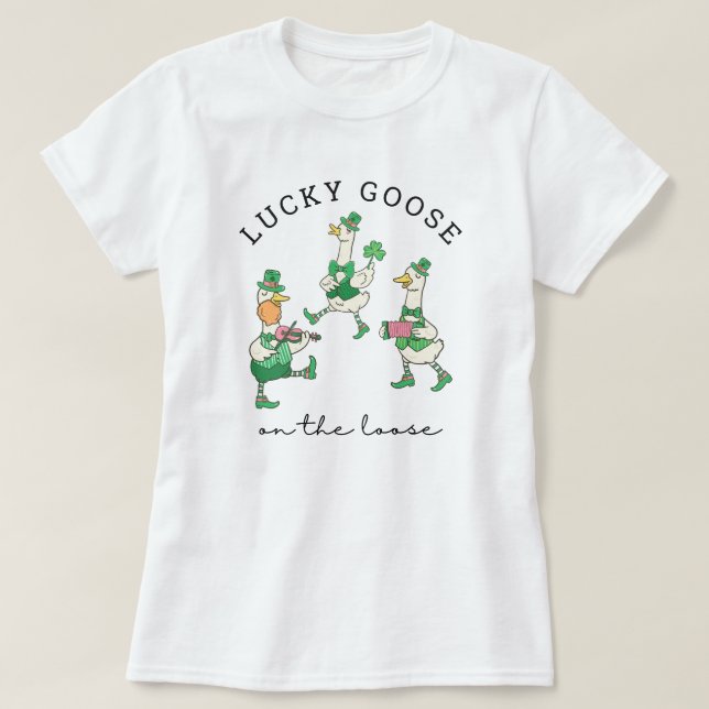 Funny Lucky Dancing Geese St Patrick's T-Shirt (Design Front)