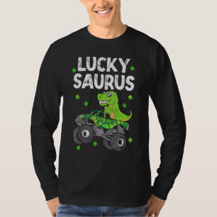 Funny Lucky Saurus T Rex Monster Truck Patricks Da T-Shirt