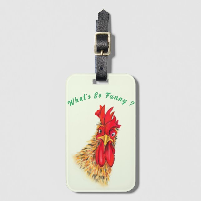 Funny Luggage Tag Surprised Rooster - Custom Text (Front Vertical)