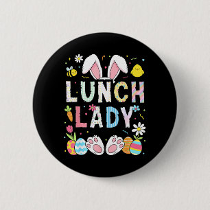 Funny Lunch Lady Bunny Cafeteria Happy Easter Day 6 Cm Round Badge