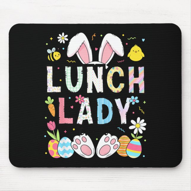 Funny Lunch Lady Bunny Cafeteria Happy Easter Day Mouse Pad (Front)