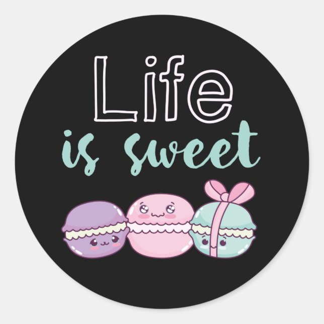 Funny Macaroon Puns Life is Sweet Classic Round Sticker (Front)