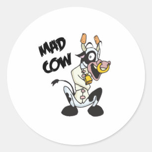 funny mad cow classic round sticker