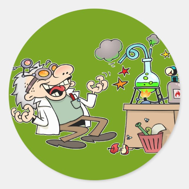 Funny Mad Scientist Classic Round Sticker (Front)
