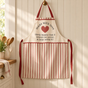 Funny Made with Love Red Ticking Stripe Kitchen Apron