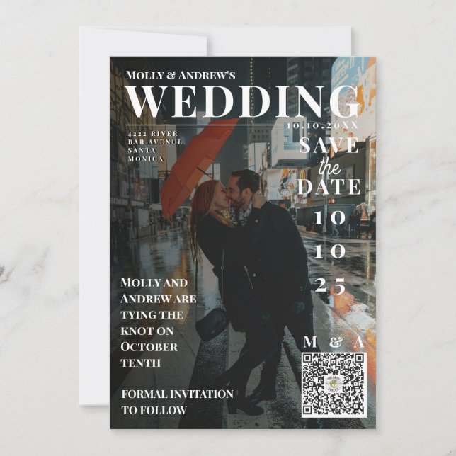 Funny Magazine Cover Dark Photo Wedding Save date Invitation (Front)