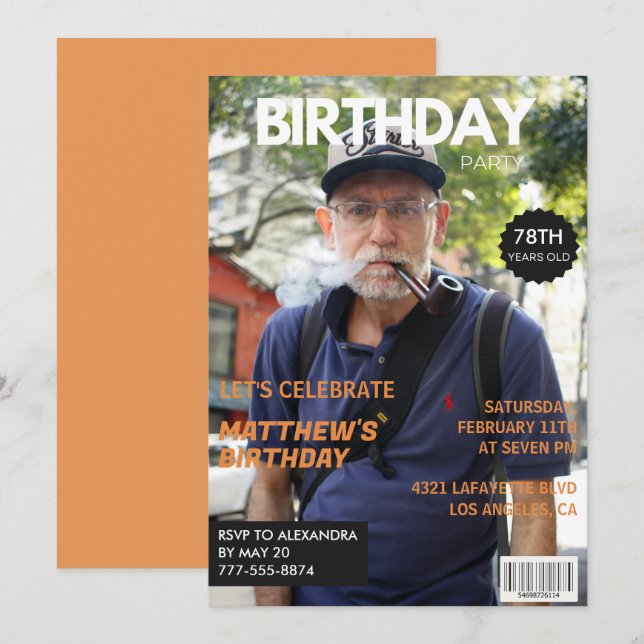 Funny Magazine Editorial Photo 78th birthday Invitation (Front/Back)