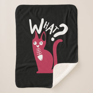 Funny Magenta Cat On Black  Cartoonish Sherpa Blanket