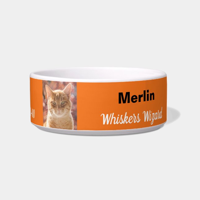 Funny Magical Whiskers Wizard Birthday Orange Cat Bowl (Right)
