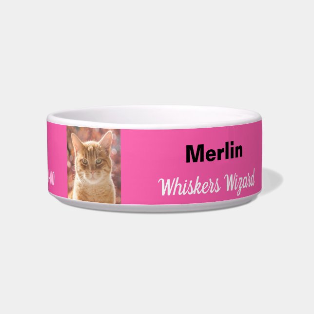 Funny Magical Whiskers Wizard Birthday Pink Cat Bowl (Right)
