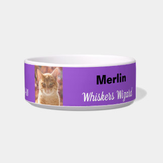 Funny Magical Whiskers Wizard Birthday Purple Cat Bowl