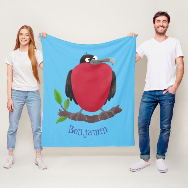 Funny magnificent frigate bird cartoon fleece blanket (In Situ)