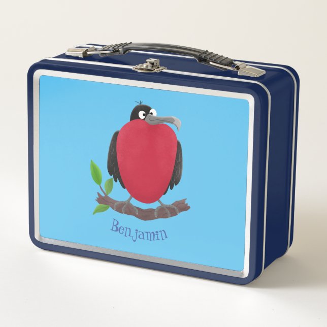 Funny magnificent frigate bird cartoon metal lunch box (Front)