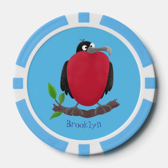 Funny magnificent frigate bird cartoon poker chips (Front)