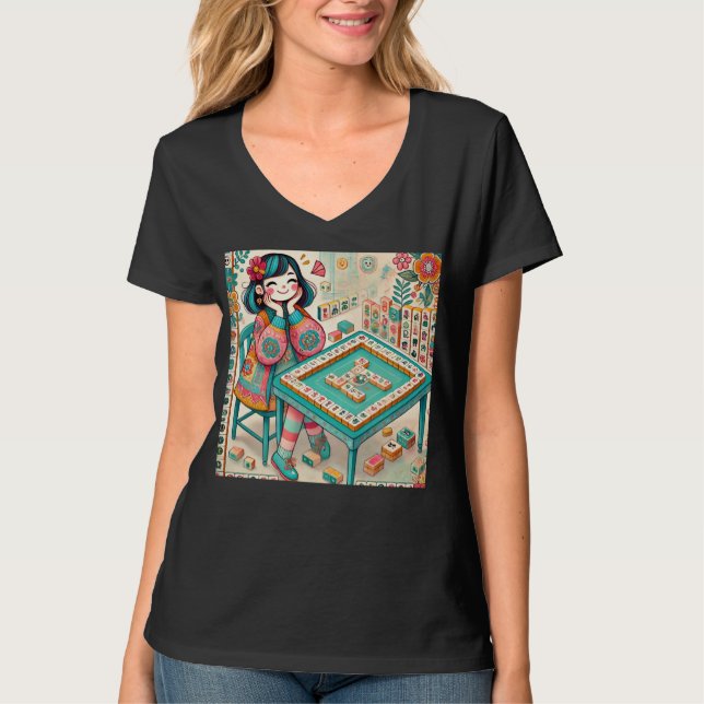 Funny Mahjong Chick Design For Women Girls Mahjong T-Shirt (Front)