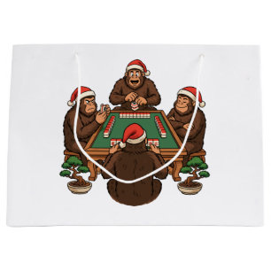 Funny Mahjong Christmas Bigfoot Mahjong Player Large Gift Bag