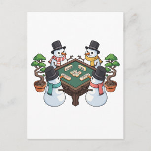 Funny Mahjong Christmas Snowmen Chinese Game Announcement Postcard