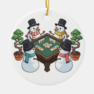 Funny Mahjong Christmas Snowmen Chinese Game Ceramic Tree Decoration