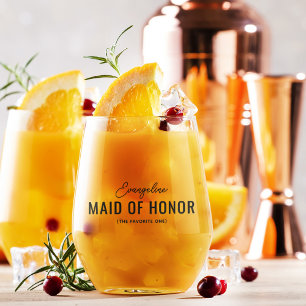 Funny Maid of Honor Proposal Name Stemless Wine Glass