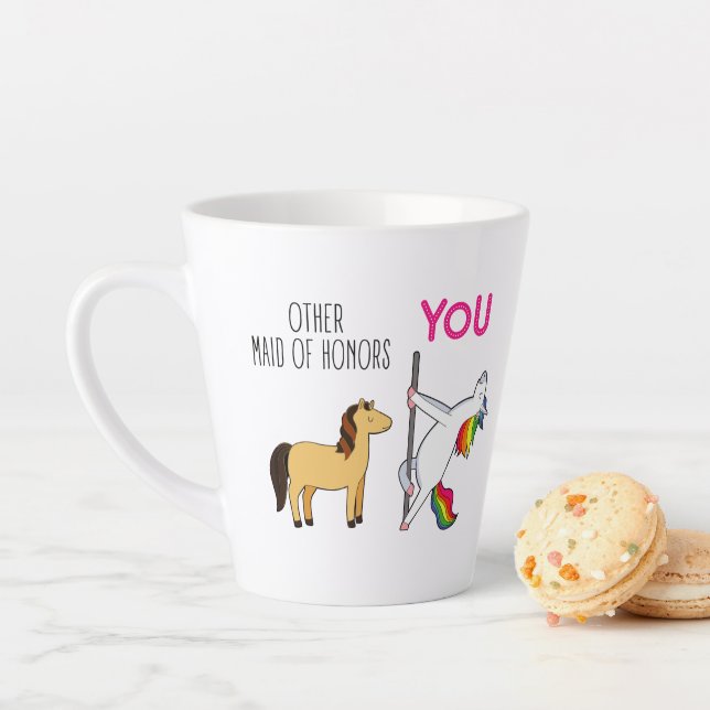 Funny Maid Of Honour Proposal, Cute Unicorn Latte Mug (In Situ)