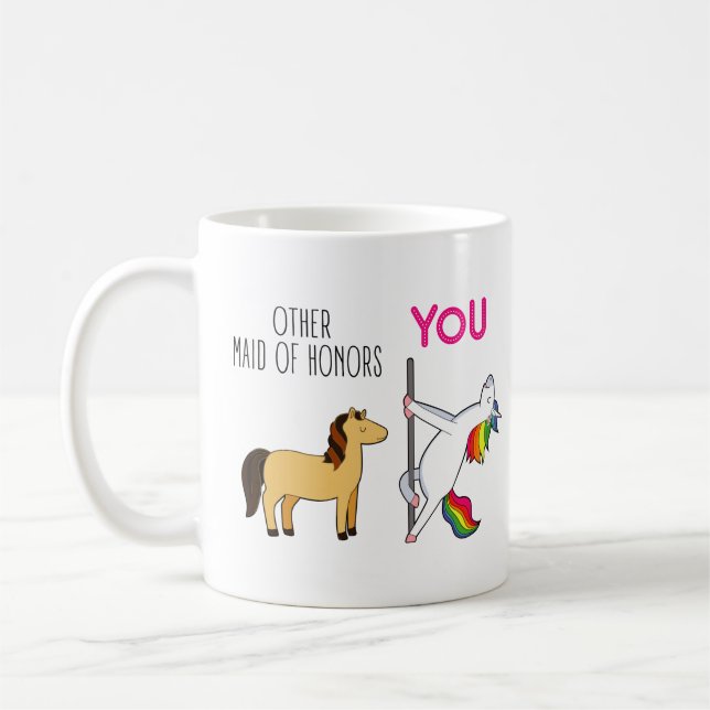 Funny Maid Of Honour Proposal Unicorn Coffee Mug (Left)