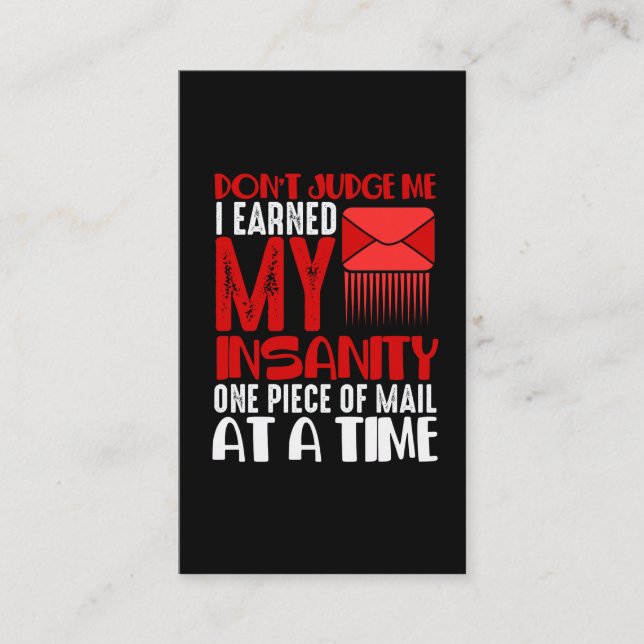 Funny Mailman Humor Insanity Mail Carrier Saying Business Card (Front)