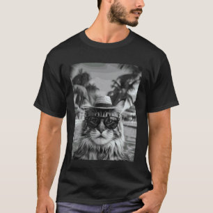 Funny Maine Coon Cat Selfie Cat Summer Vacation T-Shirt