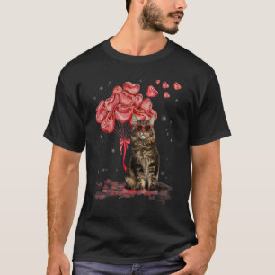Funny Maine Coon Heart Valentines Day Cat Dad Mum  T-Shirt