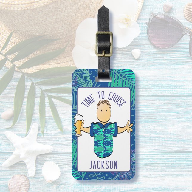  Funny Male Cartoon Tropical Vacation Luggage Tag (Creator Uploaded)