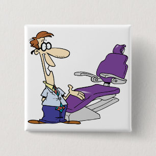Funny Male Dentist and Purple Dental Chair 15 Cm Square Badge