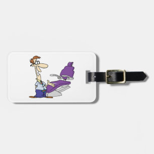 Funny Male Dentist and Purple Dental Chair Luggage Tag