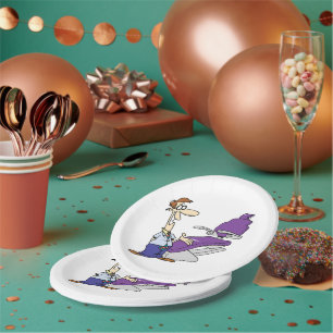 Funny Male Dentist and Purple Dental Chair Paper Plate