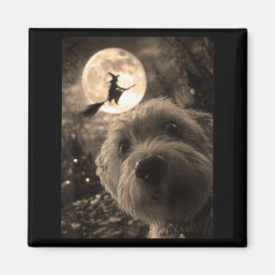 Funny Maltese Selfie Full Moon Flying Witch Magnet
