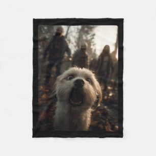 Funny Maltese Selfie With Zombies Spooky Halloween Fleece Blanket