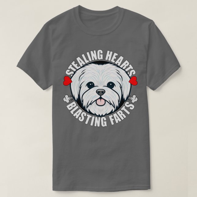 Funny Maltese Stealing Hearts Blasting Farts Dog C T-Shirt (Design Front)