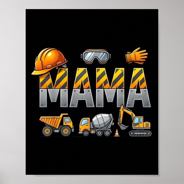 Funny Mama Construction Excavator Kids Matching Poster (Front)