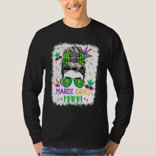 Funny Mama Messy Bun Matching Mardi Gras Carnical T-Shirt