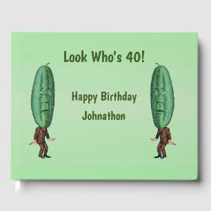 Funny Man Big Pickle Head Surprised Face Birthday Guest Book